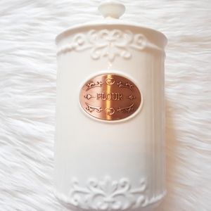 White & copper flour canister